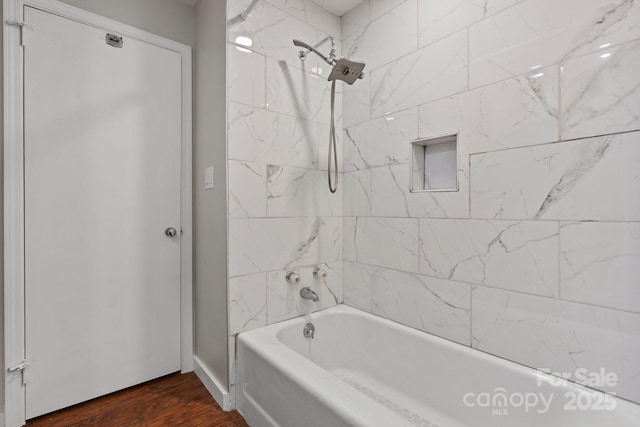 524 Bonview Ave, Lincolnton, NC 28092 - full bath featuring shower / washtub combination and wood finished floors