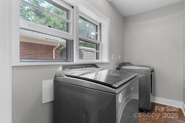 524 Bonview Ave, Lincolnton, NC 28092 - laundry room with separate washer and dryer and dark tile patterned flooring