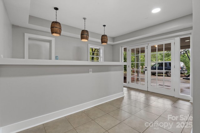 524 Bonview Ave, Lincolnton, NC 28092 - unfurnished dining area featuring french doors, tile patterned flooring, and recessed lighting