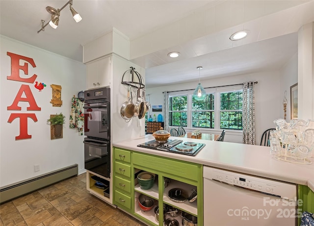 975 Buchanan Loop, Sylva, NC 28779 - kitchen with dishwasher, stovetop with downdraft, green cabinetry, open shelves, and light countertops