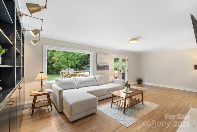 4201 Tyndale Ave, Charlotte, NC 28210 - living room with light wood-style flooring and crown molding