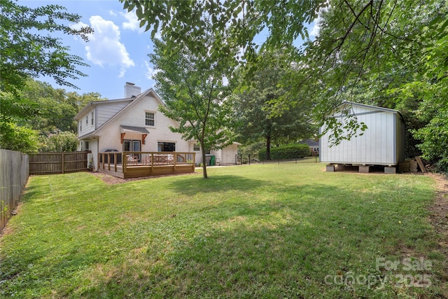 4201 Tyndale Ave, Charlotte, NC 28210 - fenced backyard featuring a deck and a storage unit