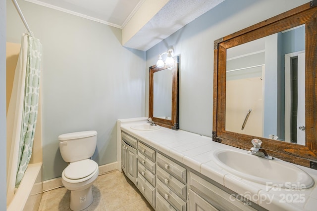 263 Shannons Walk, Lake Lure, NC 28746 - bathroom featuring double vanity, crown molding, tile patterned floors, and shower / bath combo