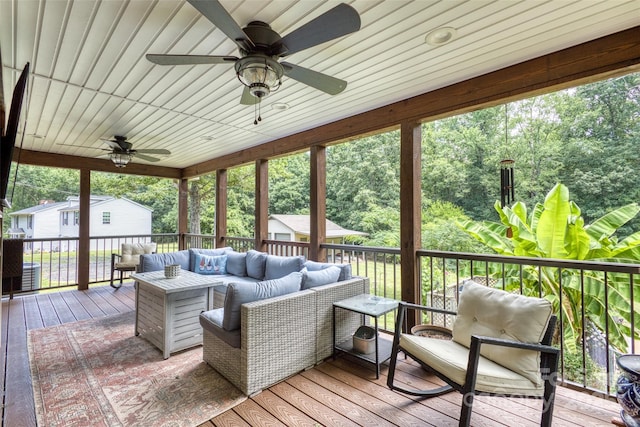 924 Holly Rd, Rock Hill, SC 29730 - wooden terrace with an outdoor living space and a ceiling fan