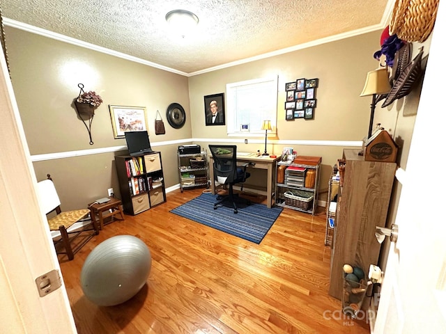 25 Norman Rd, Fletcher, NC 28732 - office space with a textured ceiling, wood finished floors, and ornamental molding