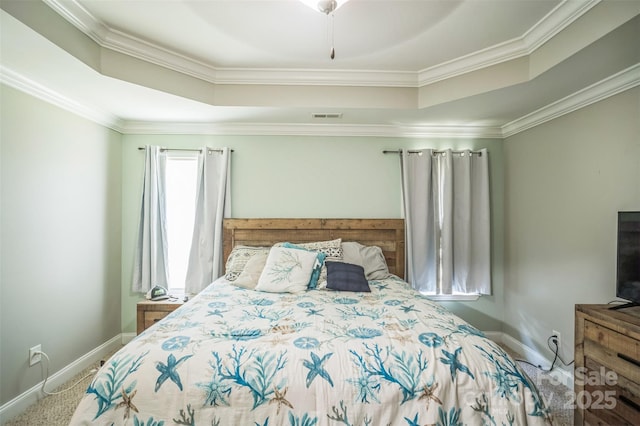 239 Shellbank Dr, Sneads Ferry, NC 28460 - carpeted bedroom featuring a raised ceiling and ornamental molding