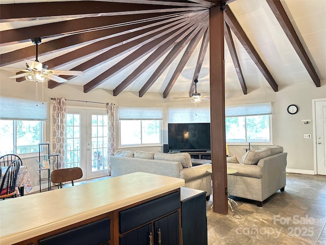 171 Windy Hill Dr, Franklin, NC 28734 - living area featuring ceiling fan and french doors
