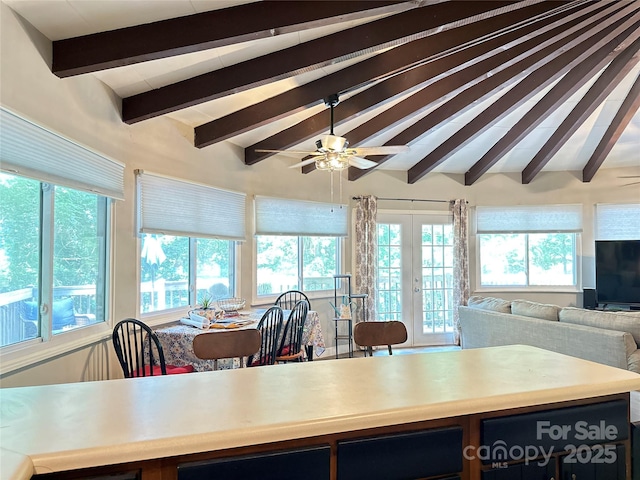171 Windy Hill Dr, Franklin, NC 28734 - dining space featuring plenty of natural light, a ceiling fan, and french doors