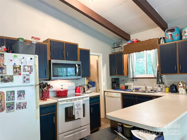 171 Windy Hill Dr, Franklin, NC 28734 - kitchen with white appliances, blue cabinets, and light countertops
