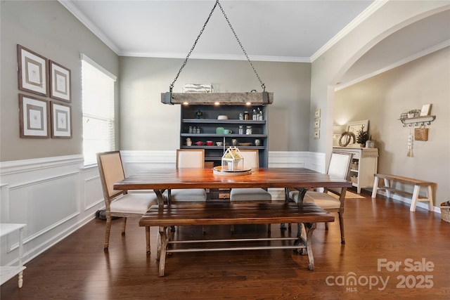 6029 Piscataway Ct, Rock Hill, SC 29732 - dining area with crown molding, wood finished floors, and wainscoting