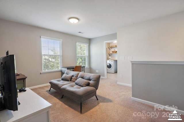 6029 Piscataway Ct, Rock Hill, SC 29732 - living area with washer / clothes dryer and light colored carpet
