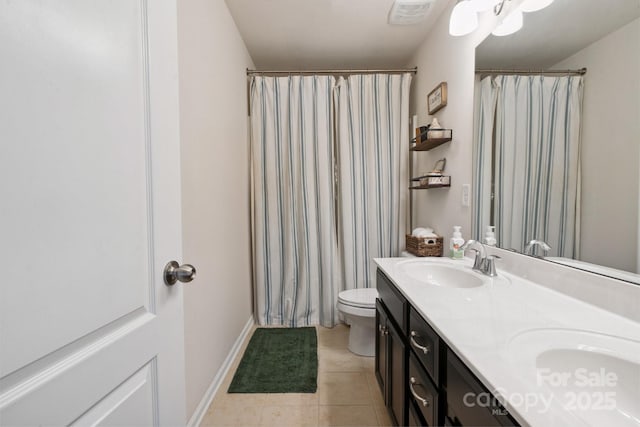 6029 Piscataway Ct, Rock Hill, SC 29732 - bathroom with double vanity, tile patterned floors, and curtained shower