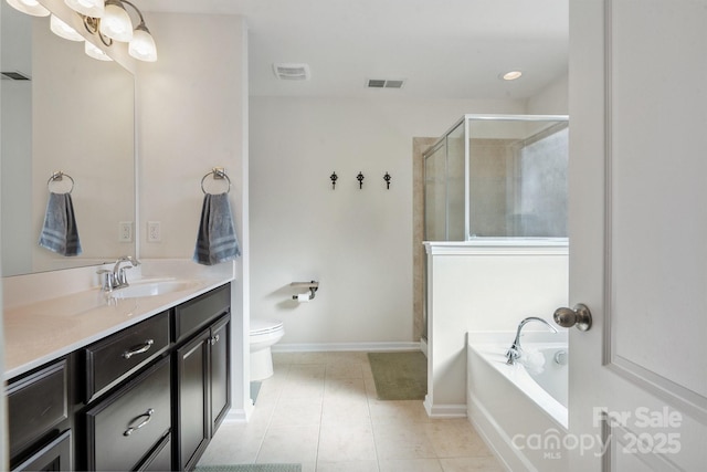 6029 Piscataway Ct, Rock Hill, SC 29732 - full bath featuring vanity, a stall shower, a bath, tile patterned flooring, and recessed lighting