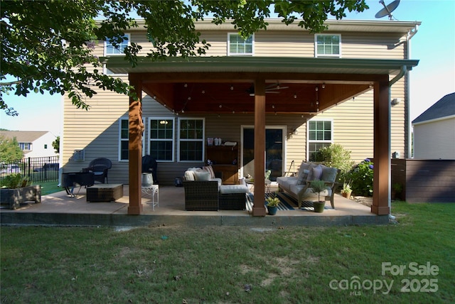 6029 Piscataway Ct, Rock Hill, SC 29732 - back of property featuring outdoor lounge area, a ceiling fan, and a patio