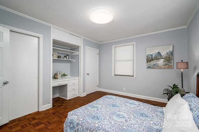 302 Planetree Dr, Belmont, NC 28012 - bedroom featuring ornamental molding, built in study area, and two closets