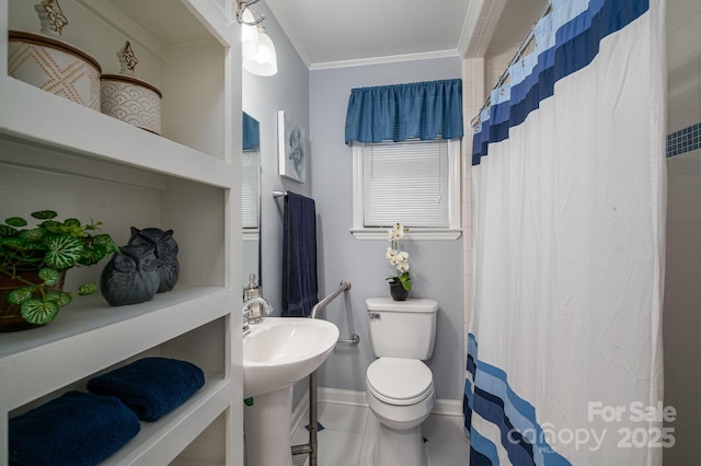 302 Planetree Dr, Belmont, NC 28012 - full bath with ornamental molding, a shower with curtain, and tile patterned flooring