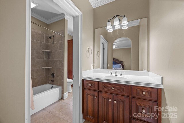 3211 Keady Mill Loop, Kannapolis, NC 28081 - full bathroom with ornamental molding, vanity, bathing tub / shower combination, tile patterned flooring, and ensuite bathroom