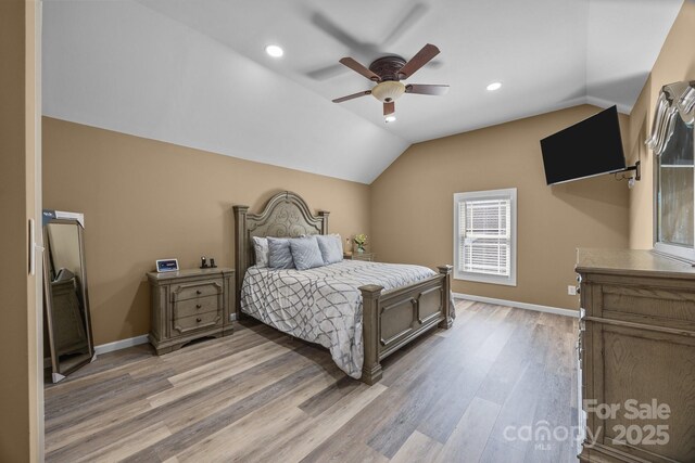 3211 Keady Mill Loop, Kannapolis, NC 28081 - bedroom with vaulted ceiling, light wood-style floors, recessed lighting, and a ceiling fan
