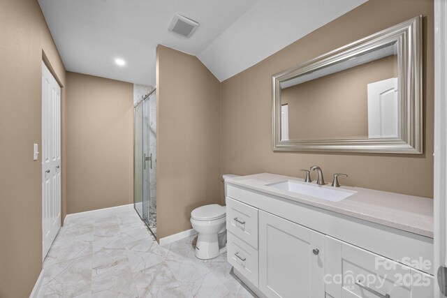 3211 Keady Mill Loop, Kannapolis, NC 28081 - full bath featuring a stall shower, vanity, marble look tiles, and recessed lighting