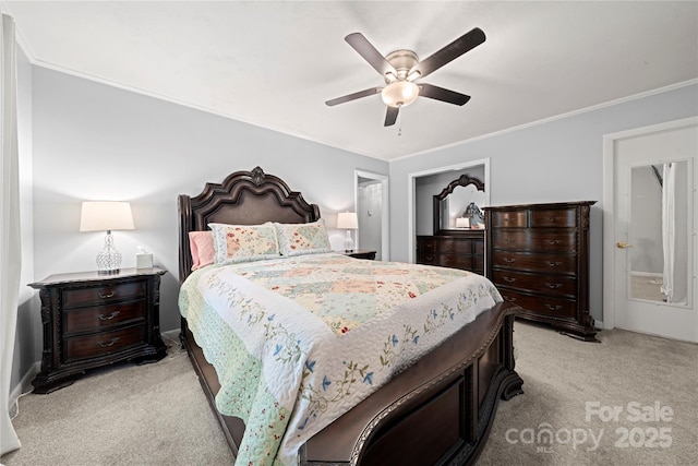 725 Plantation Rd, Lancaster, SC 29720 - bedroom with light carpet, ornamental molding, and ceiling fan