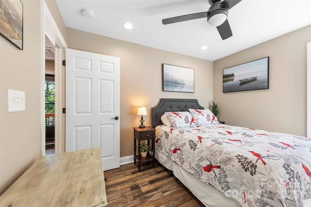 8333 Catawba Cove Dr, Belmont, NC 28012 - bedroom with dark wood-style flooring, recessed lighting, and ceiling fan