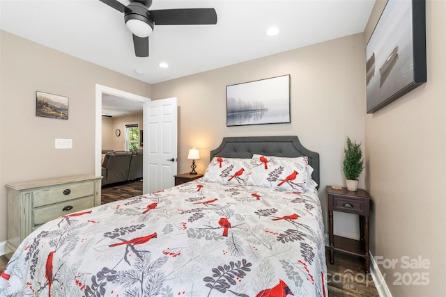 8333 Catawba Cove Dr, Belmont, NC 28012 - bedroom with wood finished floors, a ceiling fan, and recessed lighting