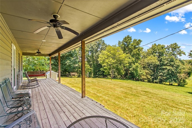 144 J And W Rd, Olin, NC 28660 - deck with a ceiling fan, a yard, and view of scattered trees