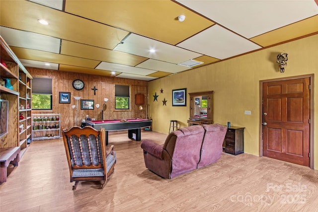 144 J And W Rd, Olin, NC 28660 - rec room featuring billiards table, wood finished floors, healthy amount of natural light, and wooden walls