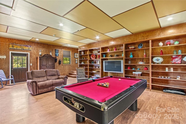 144 J And W Rd, Olin, NC 28660 - playroom with wooden walls, wood finished floors, and billiards table