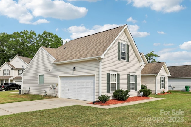 16009 Stuarts Draft Ct, Charlotte, NC 28278 - view of front of property with a front yard, a shingled roof, driveway, and a garage