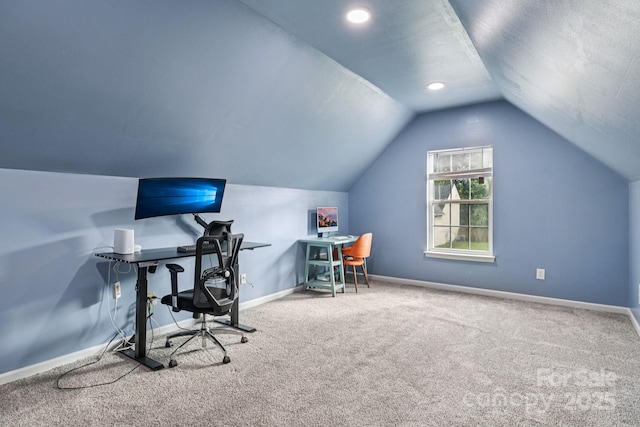 16009 Stuarts Draft Ct, Charlotte, NC 28278 - home office featuring carpet flooring and vaulted ceiling
