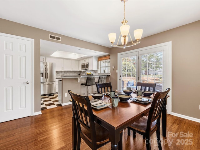 9237 N Vicksburg Park Ct, Charlotte, NC 28210 - dining space with a chandelier and dark wood finished floors