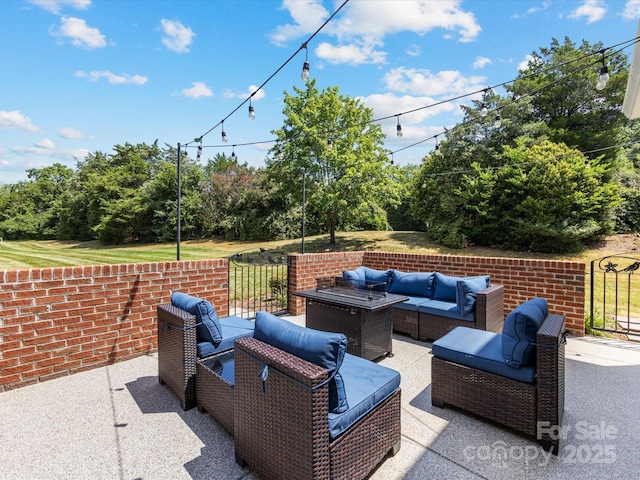 9237 N Vicksburg Park Ct, Charlotte, NC 28210 - view of patio featuring outdoor lounge area and view of scattered trees