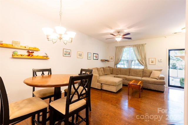 141 Leyton Loop Unit B, Mooresville, NC 28117 - dining space with wood finished floors, a chandelier, and a ceiling fan