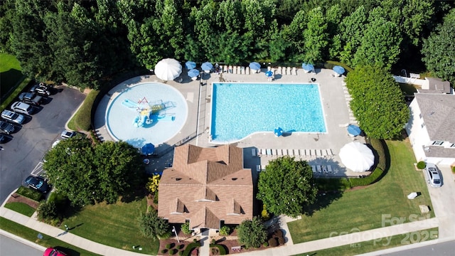 141 Leyton Loop Unit B, Mooresville, NC 28117 - aerial view of property and surrounding area featuring a pool