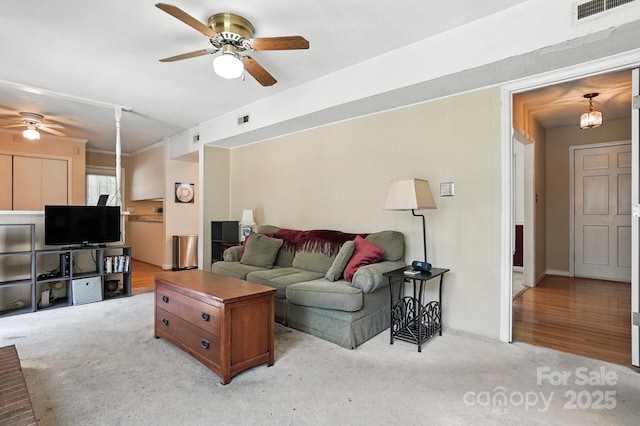 11100 Painted Tree Rd, Charlotte, NC 28226 - carpeted living area with a ceiling fan