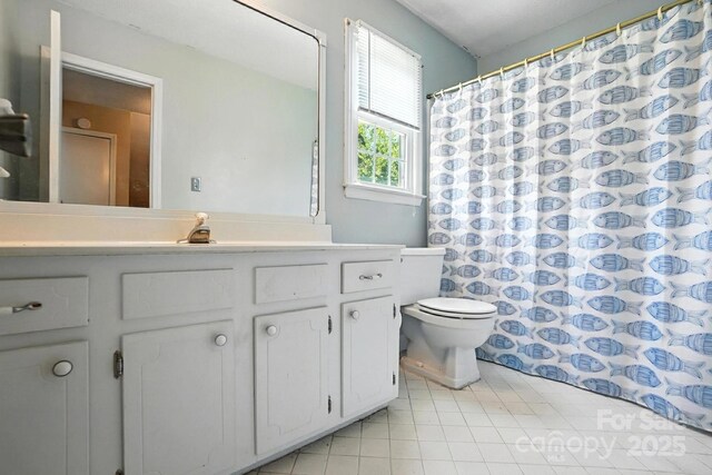 11100 Painted Tree Rd, Charlotte, NC 28226 - full bathroom with vanity, tile patterned floors, and a shower with shower curtain