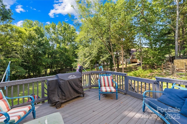 7410 Derby Meadows Ct, Charlotte, NC 28216 - wooden deck featuring a grill and view of scattered trees