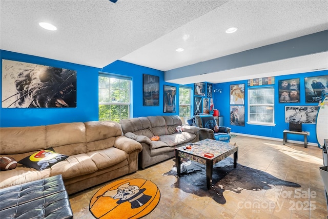 7410 Derby Meadows Ct, Charlotte, NC 28216 - living room featuring a textured ceiling and recessed lighting