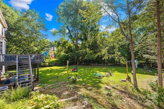 7410 Derby Meadows Ct, Charlotte, NC 28216 - view of yard with stairs and a deck