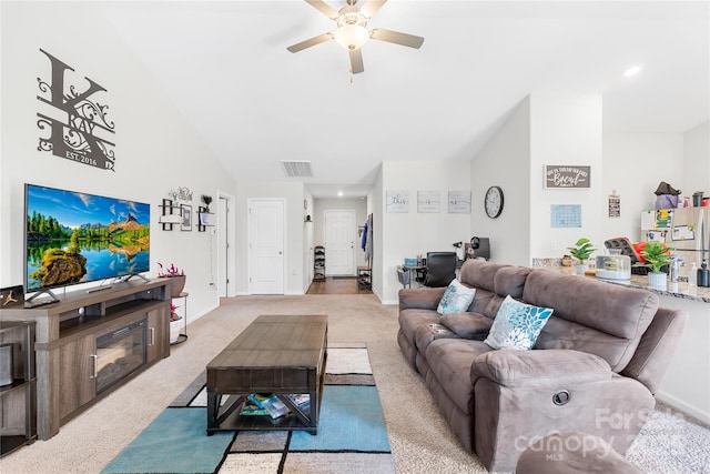 226 Caley St, Kings Mountain, NC 28086 - living area featuring ceiling fan, carpet floors, and recessed lighting