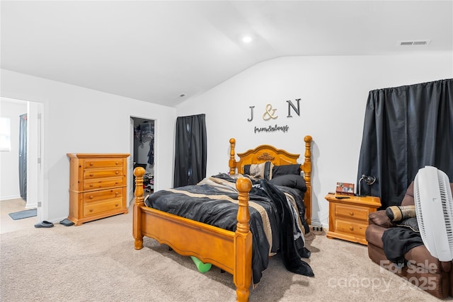 226 Caley St, Kings Mountain, NC 28086 - bedroom featuring lofted ceiling, carpet, and a walk in closet