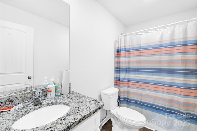226 Caley St, Kings Mountain, NC 28086 - bathroom with vanity, wood finished floors, and a shower with curtain