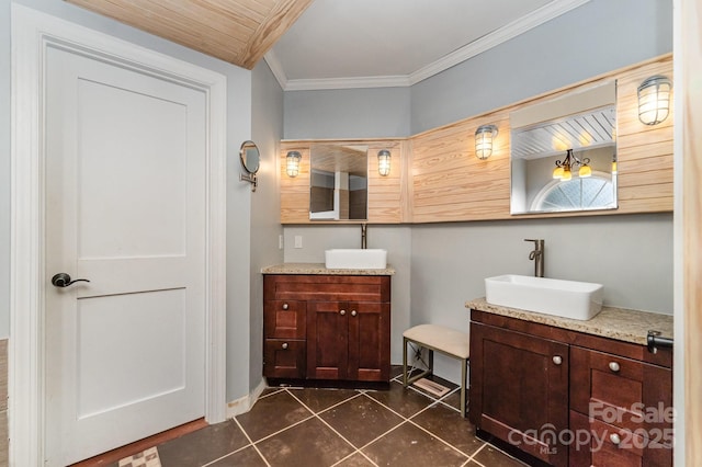 6225 Ash Cove Ln, Charlotte, NC 28269 - bathroom featuring vanity, tile patterned flooring, and ornamental molding