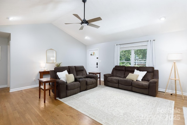 1631 Amanda Ln, Rock Hill, SC 29730 - living room with a ceiling fan, light wood-type flooring, vaulted ceiling, and recessed lighting