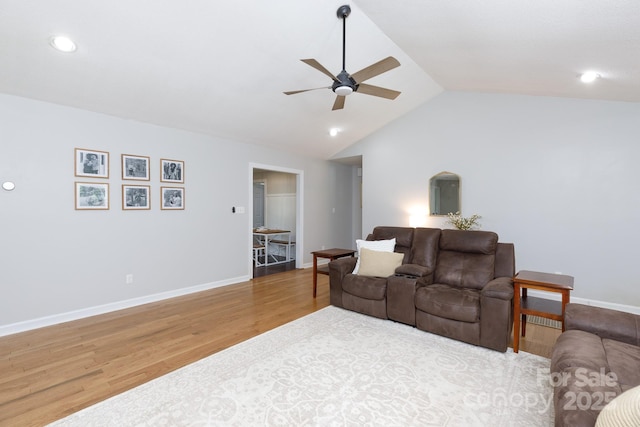 1631 Amanda Ln, Rock Hill, SC 29730 - living room featuring ceiling fan, wood finished floors, vaulted ceiling, and recessed lighting