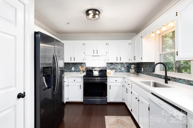 1631 Amanda Ln, Rock Hill, SC 29730 - kitchen featuring stainless steel fridge with ice dispenser, black electric range oven, white dishwasher, white cabinetry, and light countertops