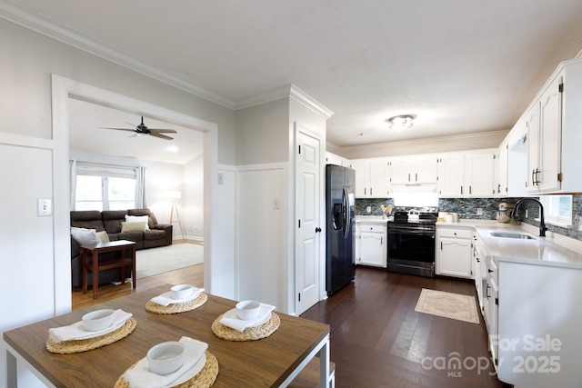 1631 Amanda Ln, Rock Hill, SC 29730 - kitchen with electric range oven, fridge with ice dispenser, dark wood-style flooring, tasteful backsplash, and white cabinets