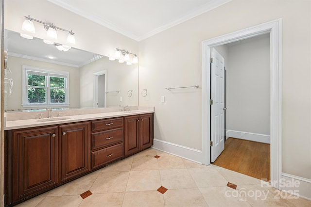 20308 Ridgebrook Ln, Locust, NC 28097 - full bath featuring double vanity, crown molding, and tile patterned floors