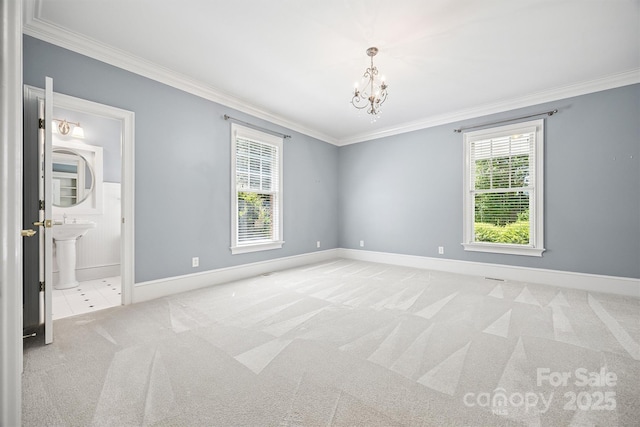 20308 Ridgebrook Ln, Locust, NC 28097 - carpeted empty room featuring ornamental molding and a chandelier